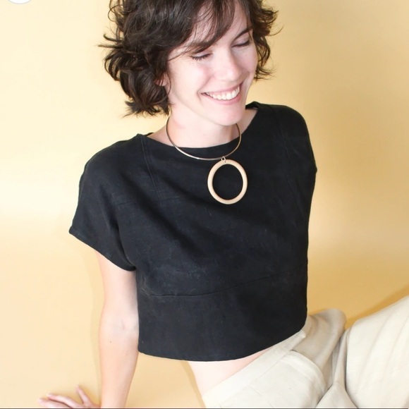 CURRENT/ELLIOTT Cotton Black cropped boxy oversized tee womens size 1 /S - Picture 2 of 9